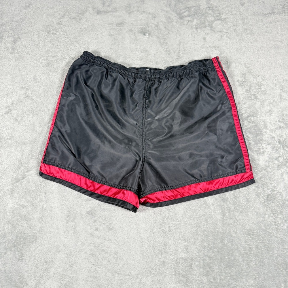 Vintage Adidas Mens Medium Athletic Shorts Black Red Nylon 3 Stripe 2001